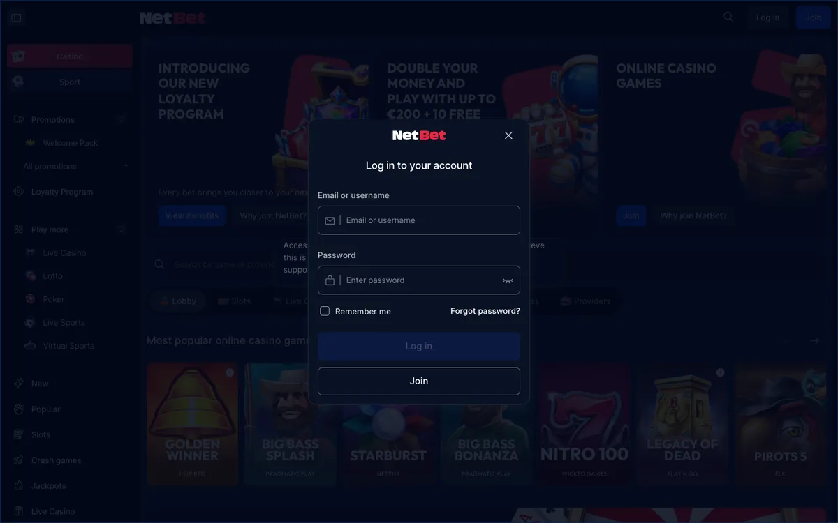 NetBet Casino — Sign-up, captured from Japan