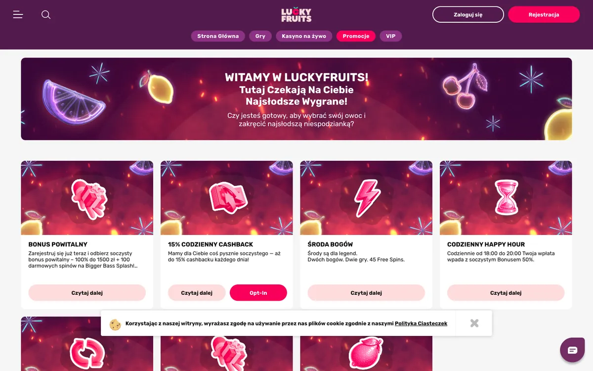 LuckyFruits Casino — Promotions, captured from Poland