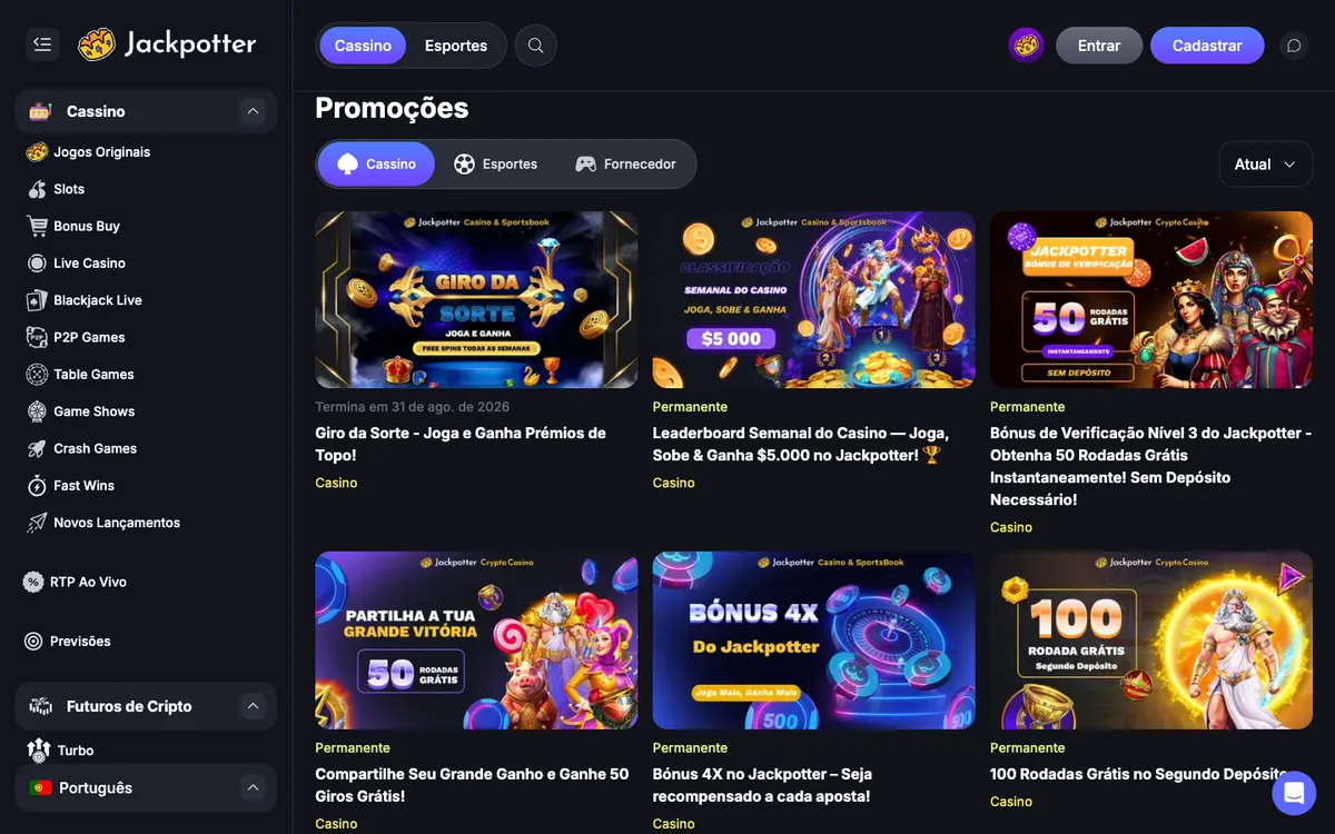 Jackpotter Casino — «Акции», снято из страны Португалия