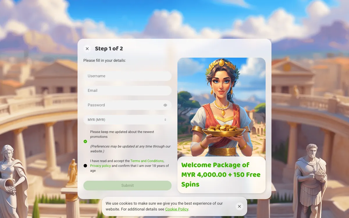 Imperial Wins Casino — Sign-up, captured from Malaysia