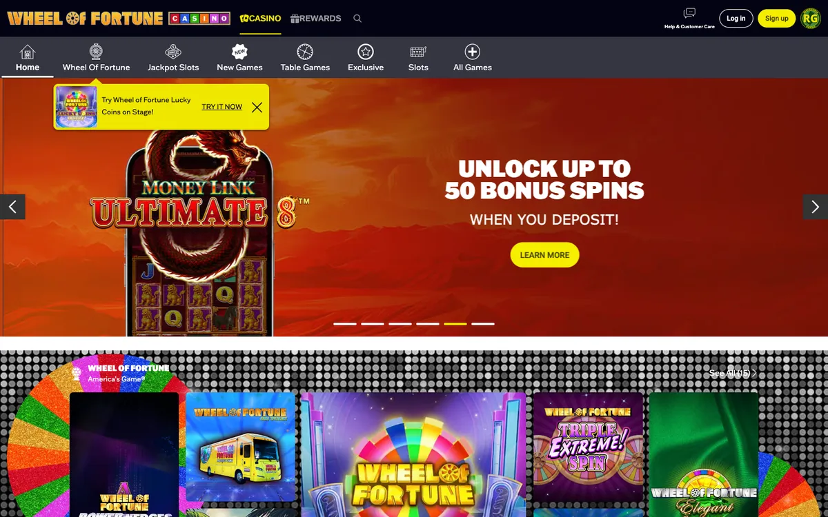Wheel of Fortune Casino USA — Home page, captured from United States