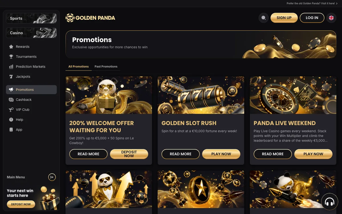 Golden Panda Casino — Promotions, captured from Belgium