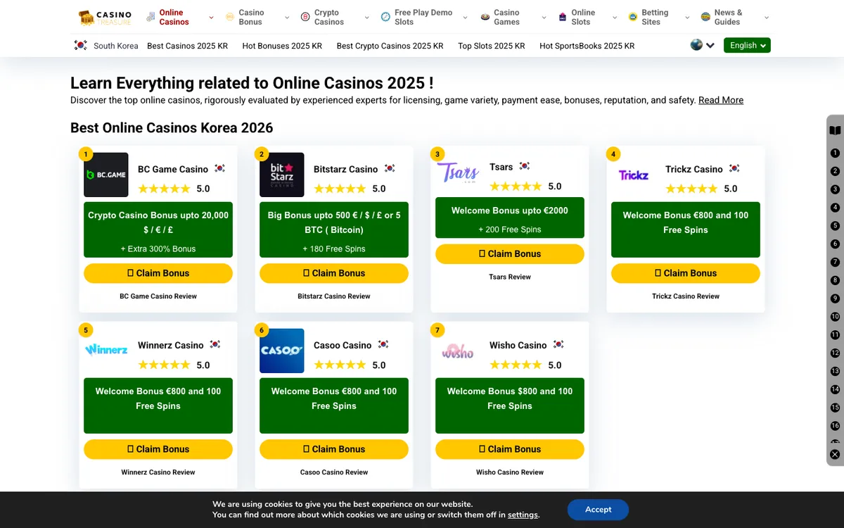 Casino Treasure — Home page, captured from South Korea