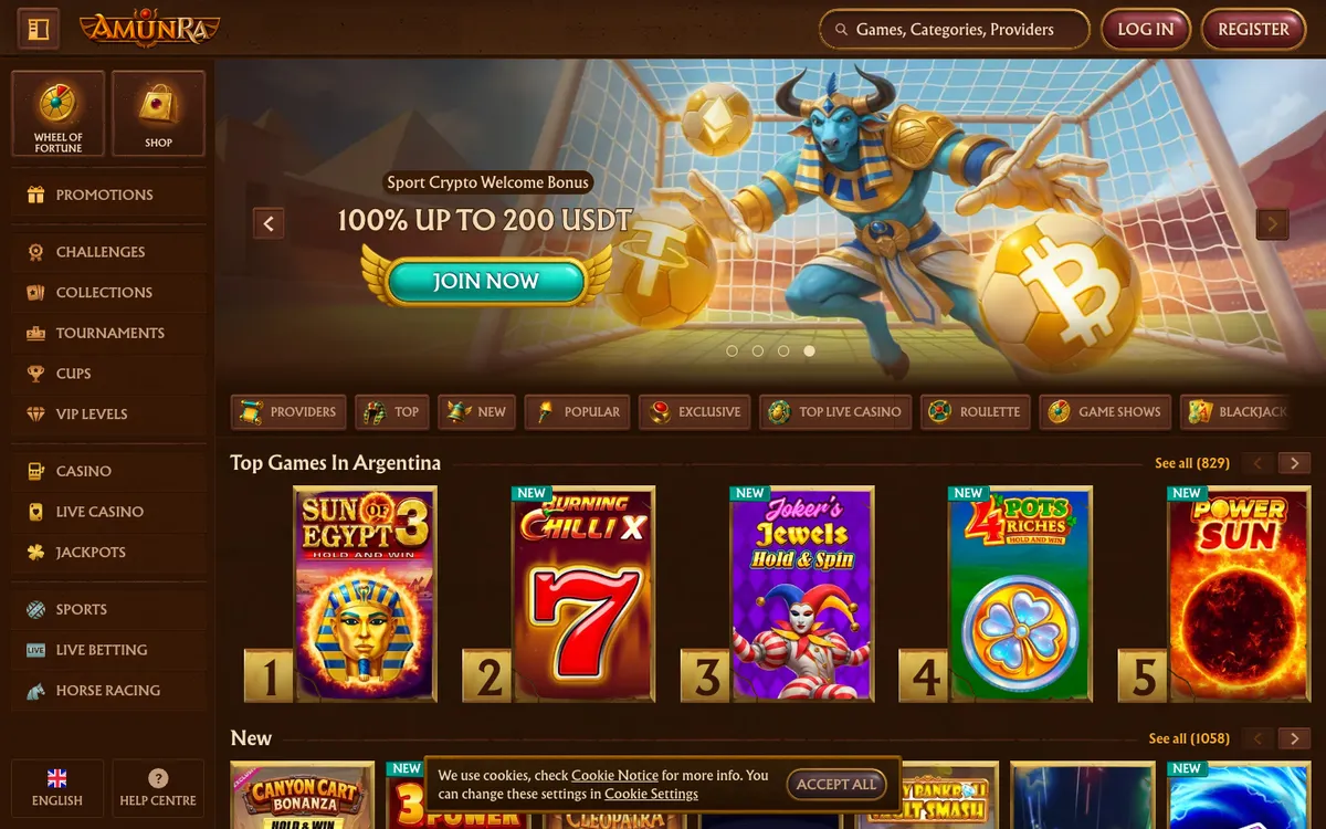 AmunRa Casino — Home page, captured from Argentina