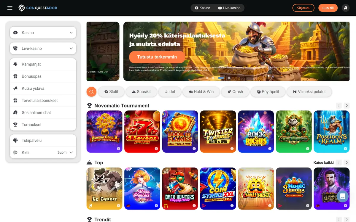 Conquestador Casino — «Главная», снято из страны Финляндия