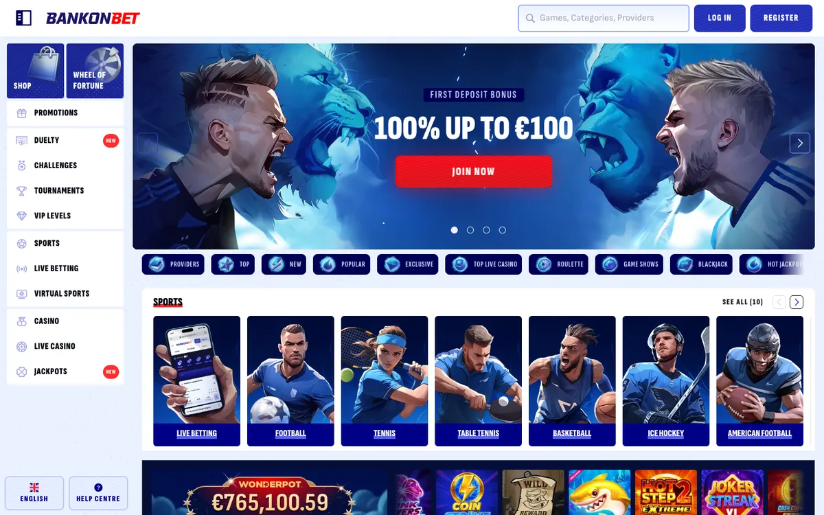 Bankonbet Casino — Home page, captured from Peru
