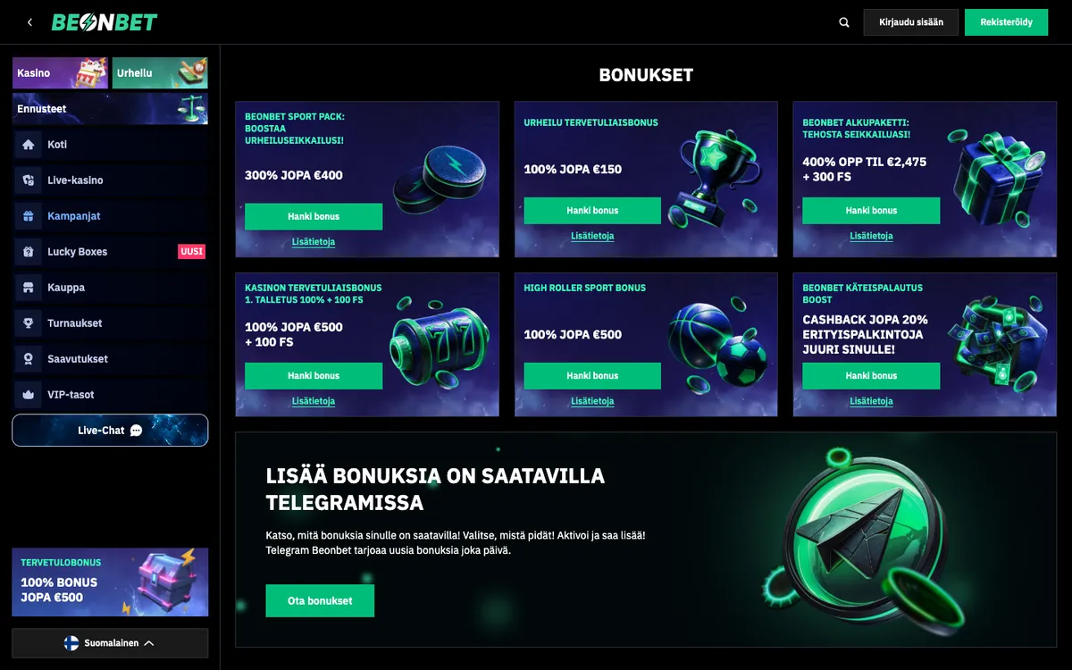 BeonBet Casino — Promotions, captured from Finland