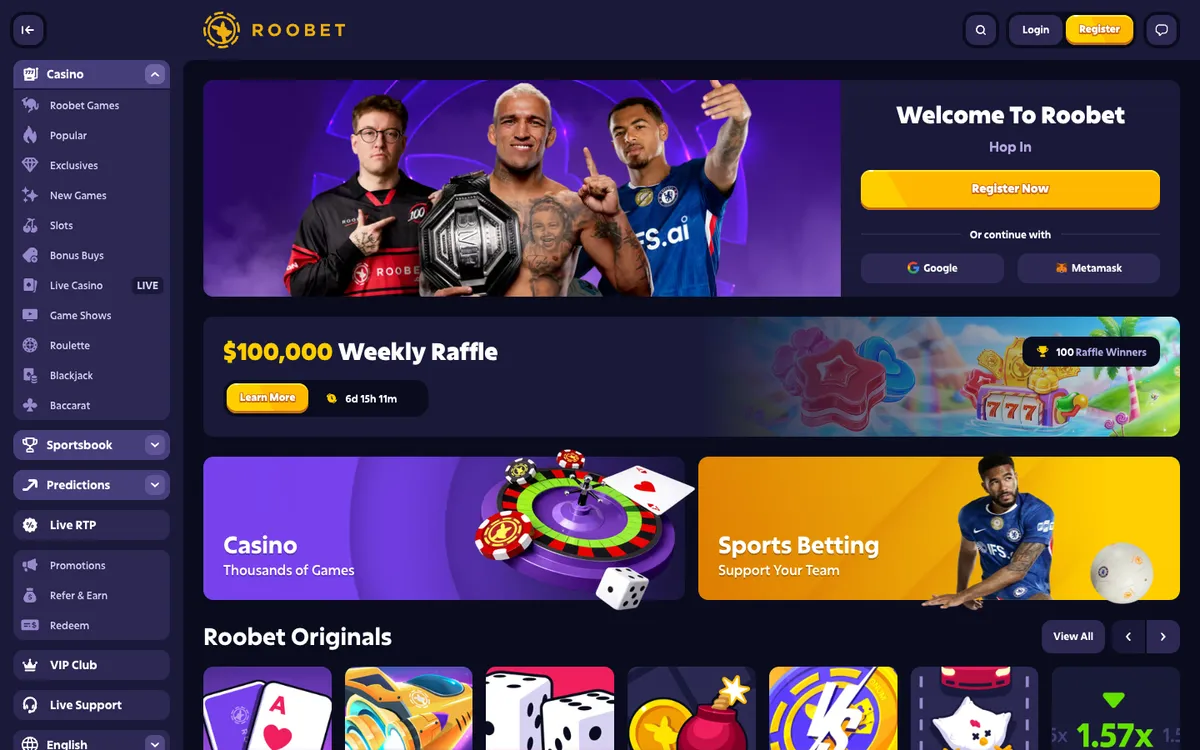 Roobet Casino — Home page, captured from Brazil