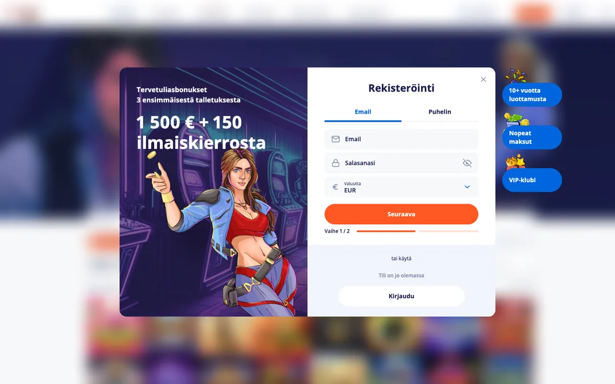 V.Vegas Casino — Sign-up, captured from Finland