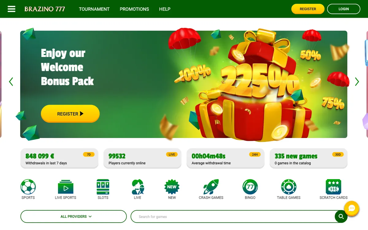 Brazino777 Casino — Home page, captured from Austria
