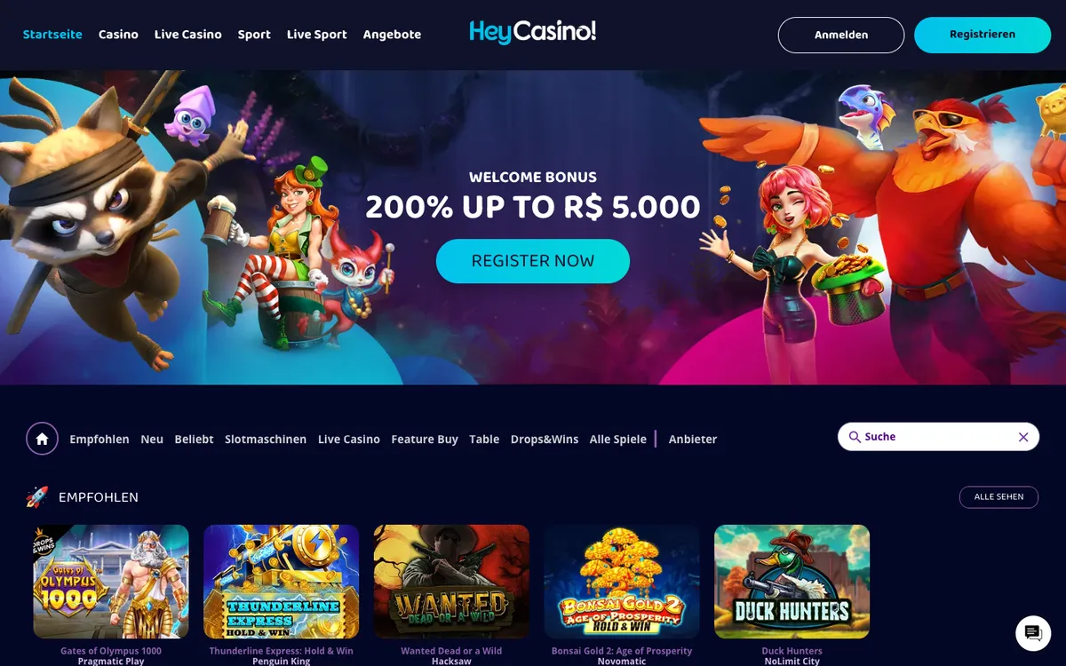 HeyCasino! — Home page, captured from Austria