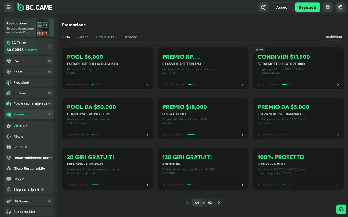 BC.Game Casino — Promotions, captured from Italy