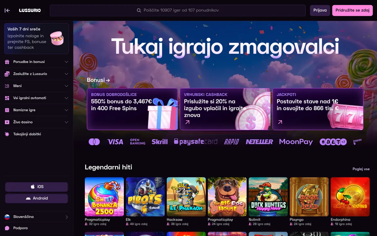 Lussurio Casino — Home page, captured from Slovenia