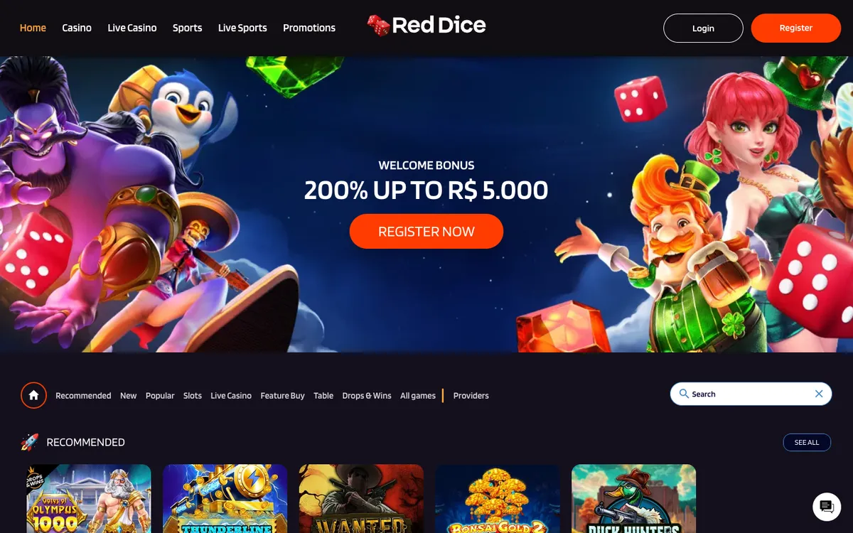 Red Dice Casino — Home page, captured from Canada