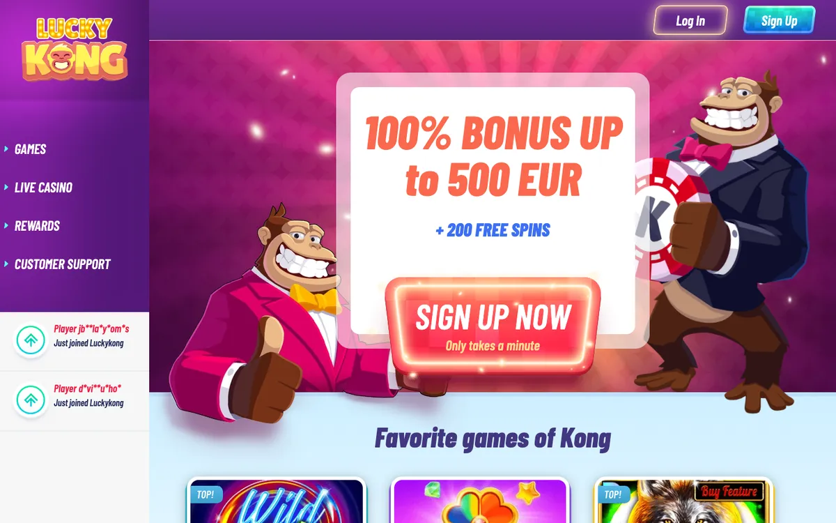 LuckyKong Casino — «Главная», снято из страны Австрия