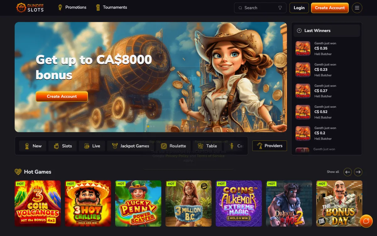 DundeeSlots Casino — Sign-up, captured from Canada
