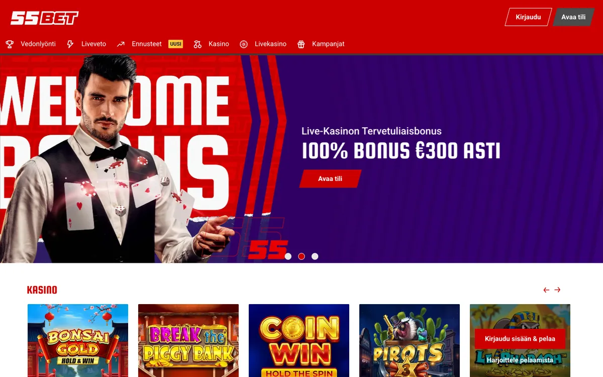 55BET Casino — Home page, captured from Finland