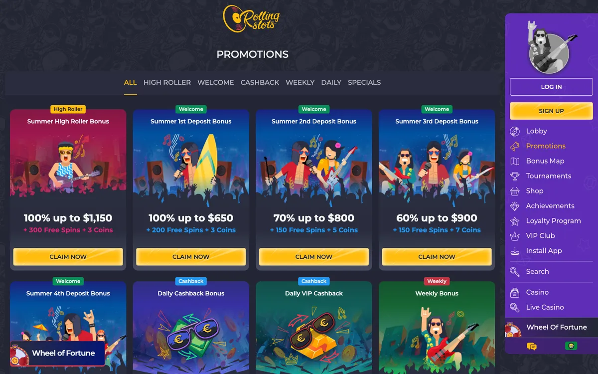 Rolling Slots Casino — «Акции», снято из страны ОАЭ