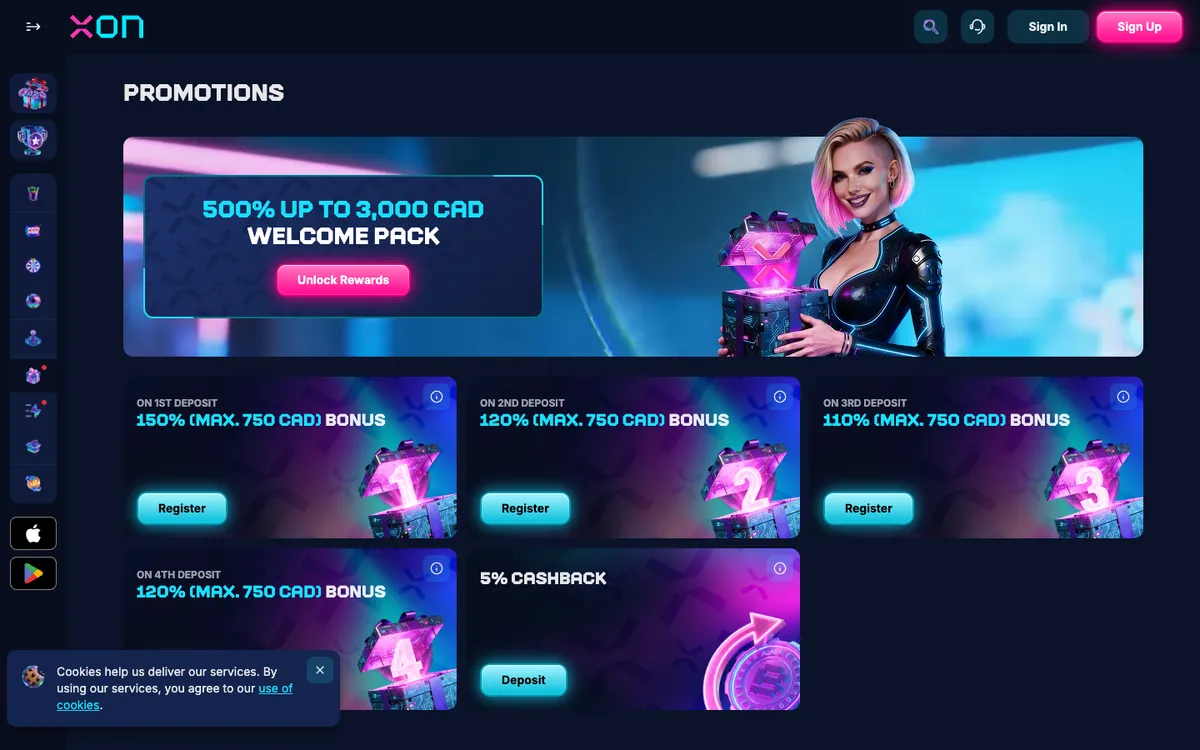 Xon Bet Casino — Promotions, captured from Canada
