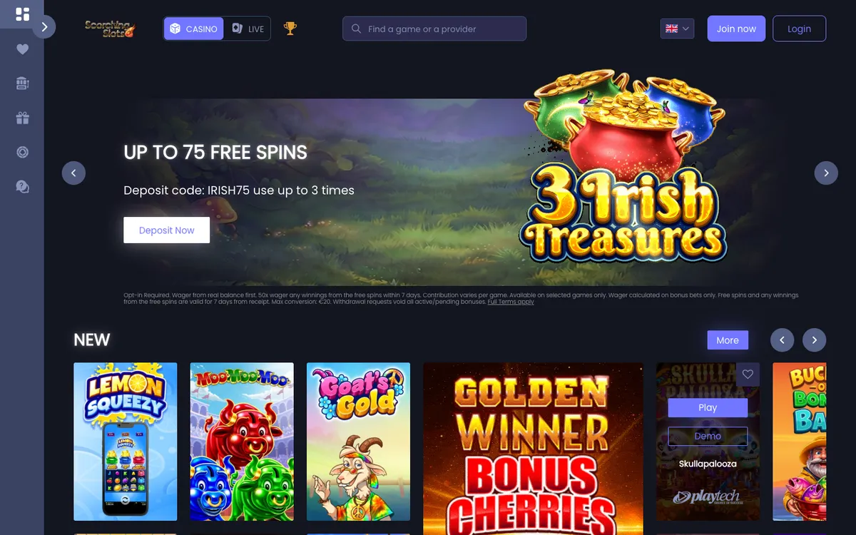 Scorching Slots Casino — Home page, captured from Belgium