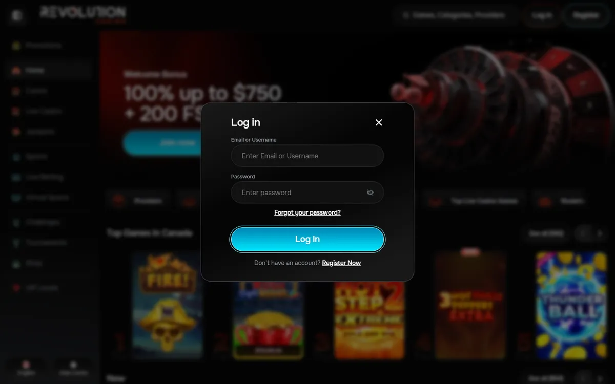 Revolution Casino — Sign-up, captured from Canada