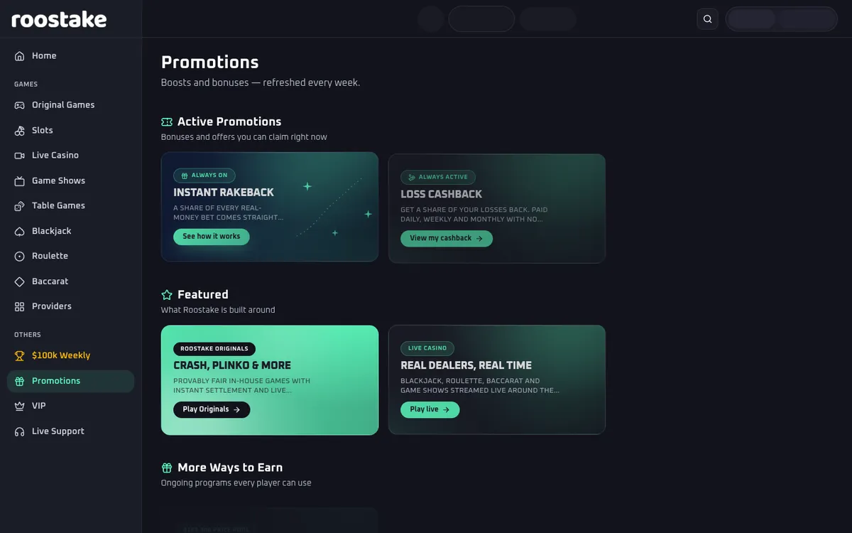 RooStake Casino — Promotions, captured from United Arab Emirates