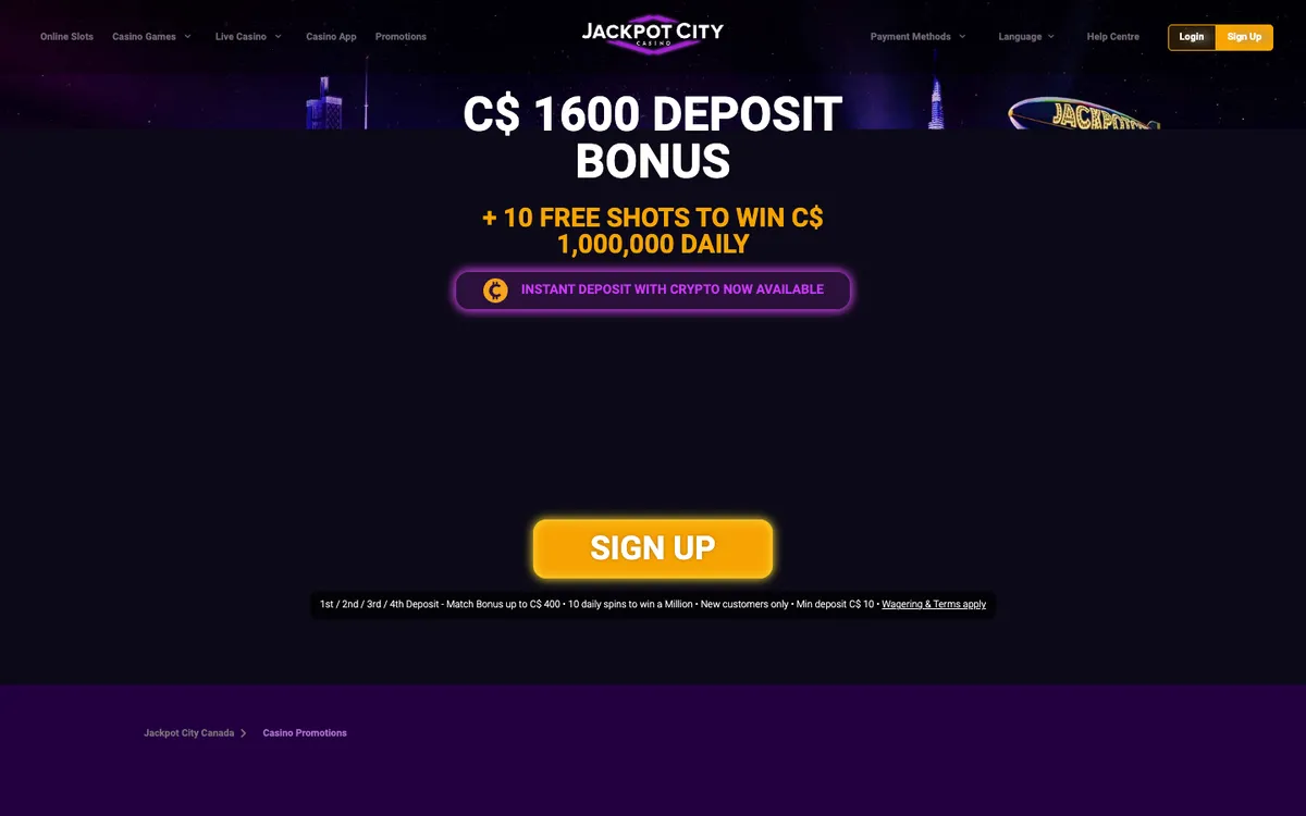 Jackpot City Casino — Promotions, captured from Canada