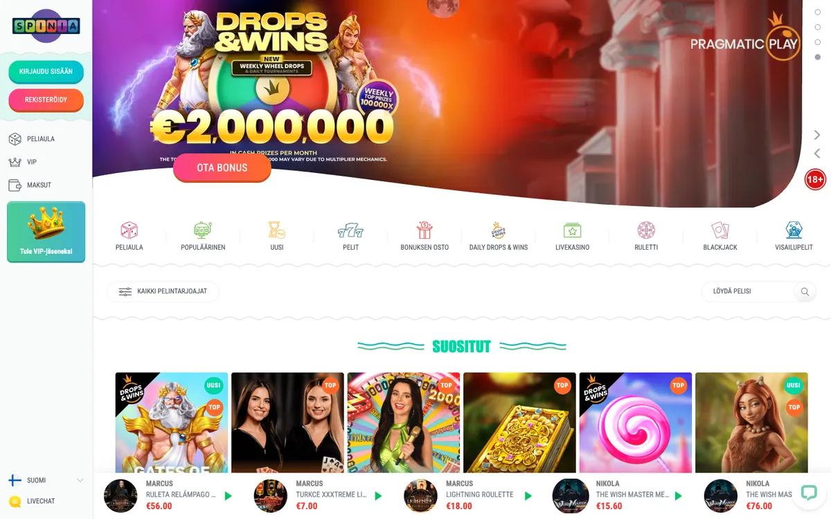 Spinia Casino — «Главная», снято из страны Финляндия