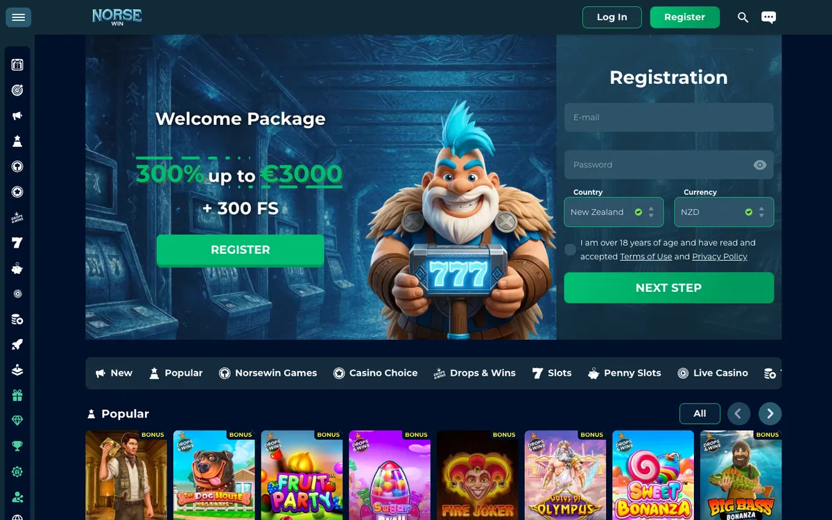 Norsewin Casino — Home page, captured from New Zealand