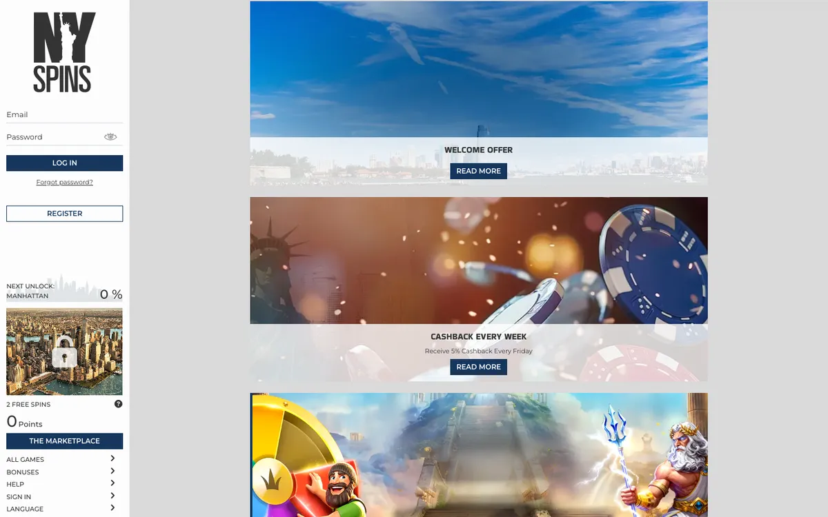 NYSpins Casino — Promotions, captured from United Kingdom