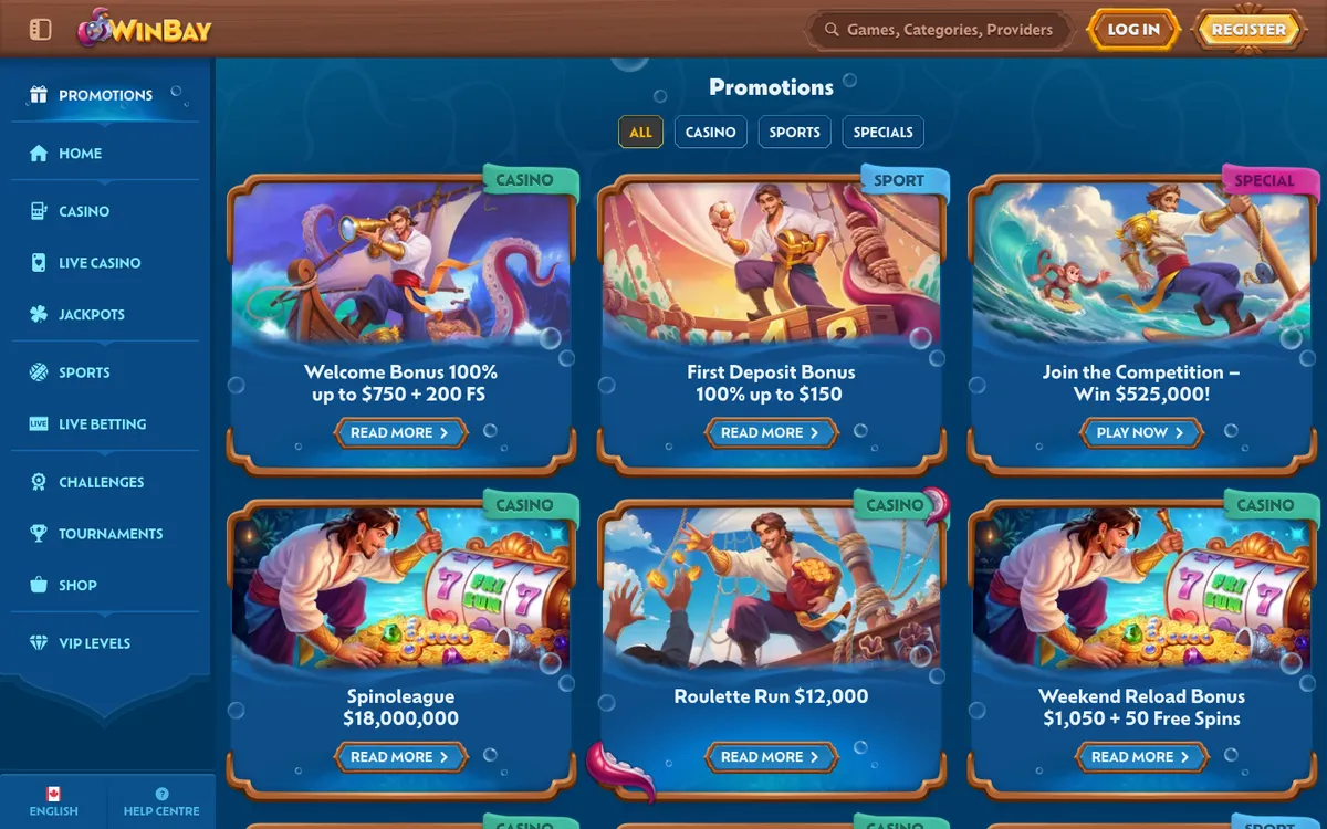 Winbay Casino — Promotions, captured from Canada