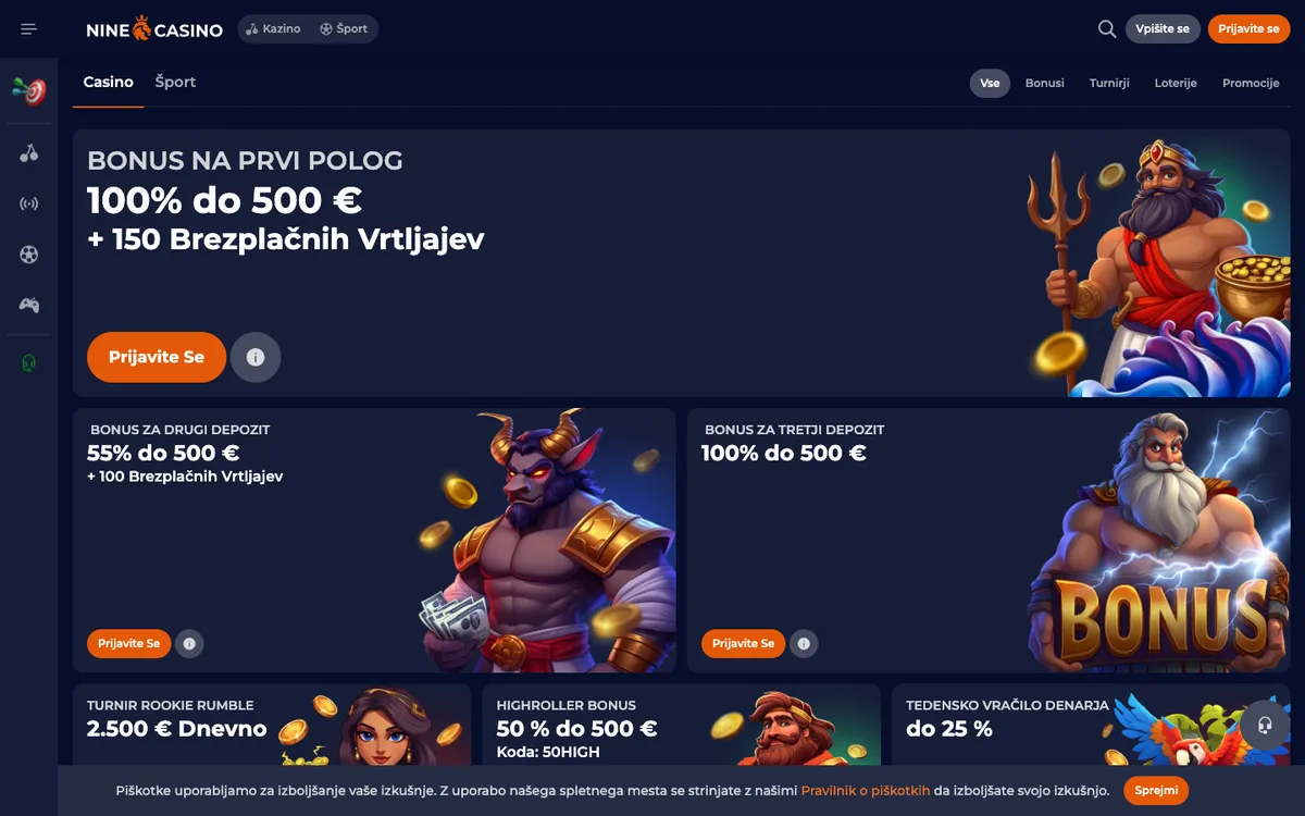 NineCasino — Promotions, captured from Slovenia