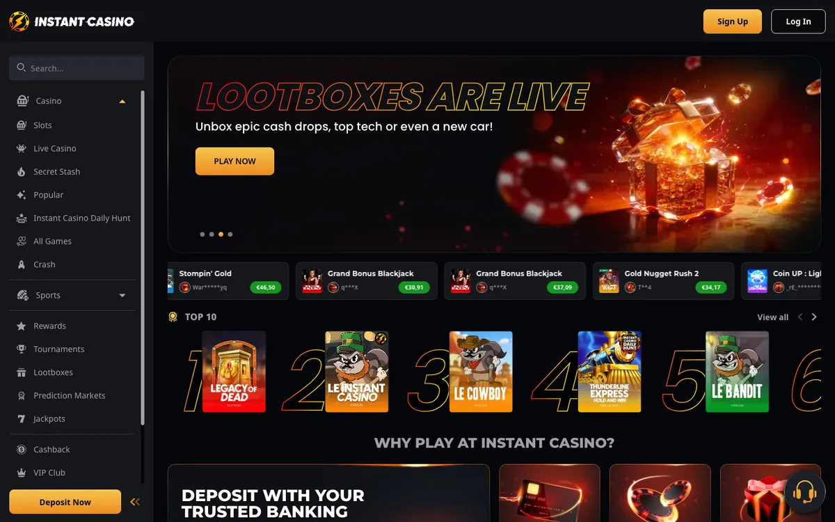 Instant Casino — Home page, captured from Finland
