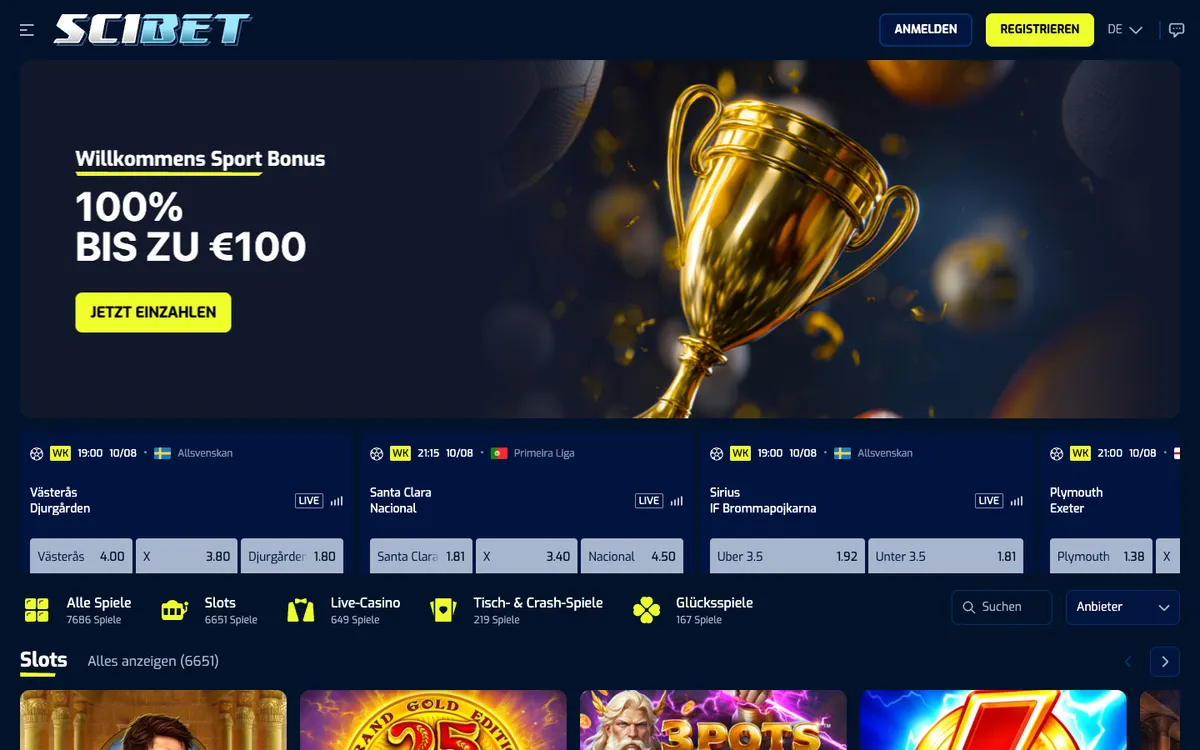 Scibet Casino — Home page, captured from Austria