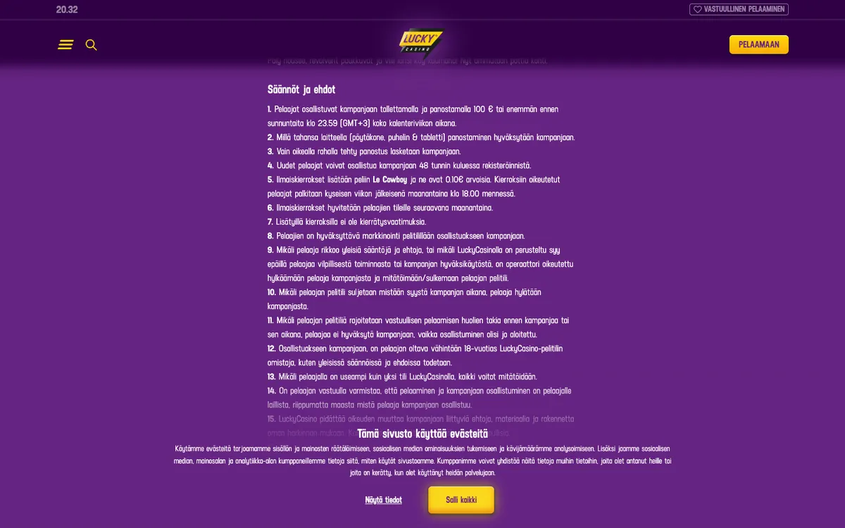 Lucky Casino — Promotions, captured from Finland