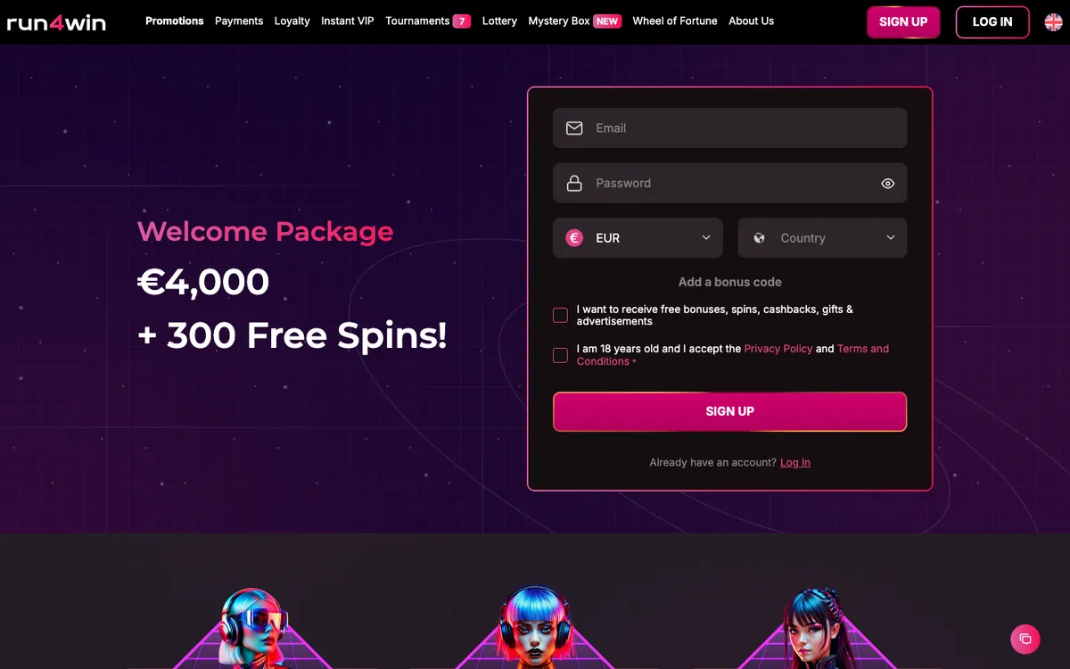Run4Win Casino — Promotions, captured from Portugal