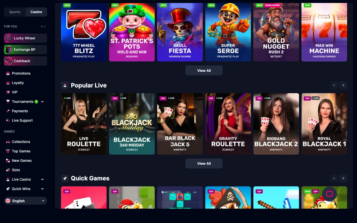 Betsio Casino — Home page, captured from Czechia