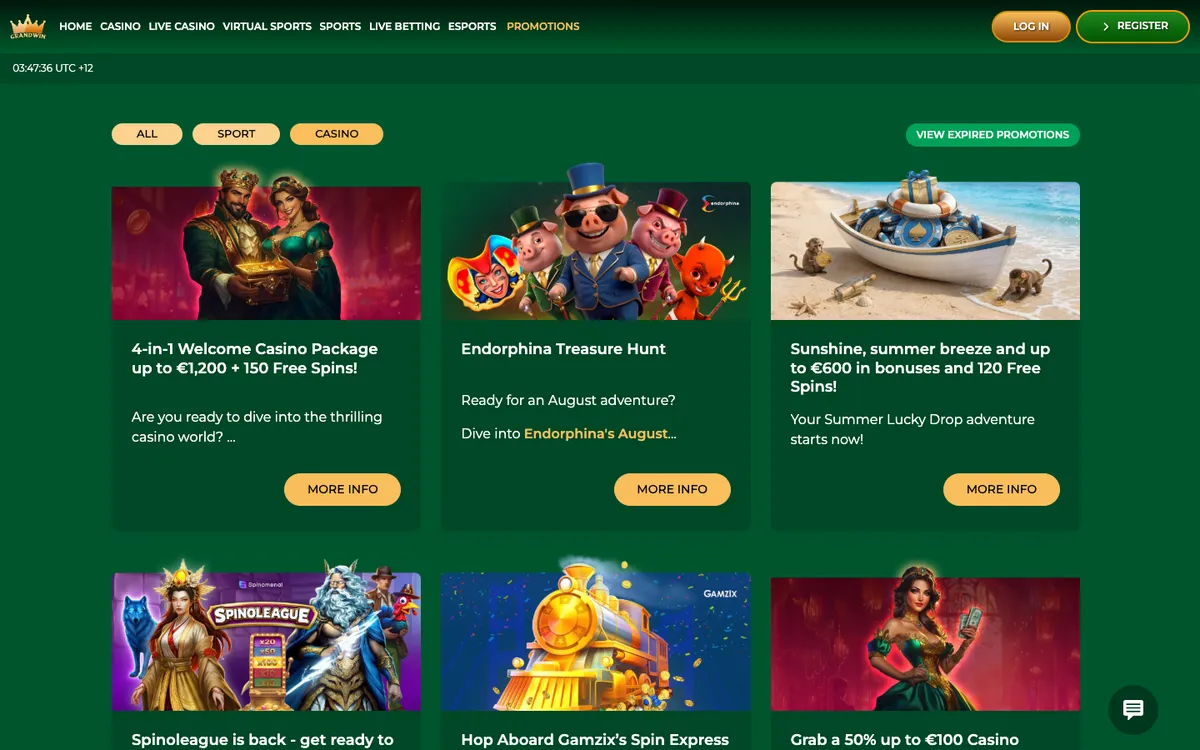 Grandwin Casino — Promotions, captured from New Zealand