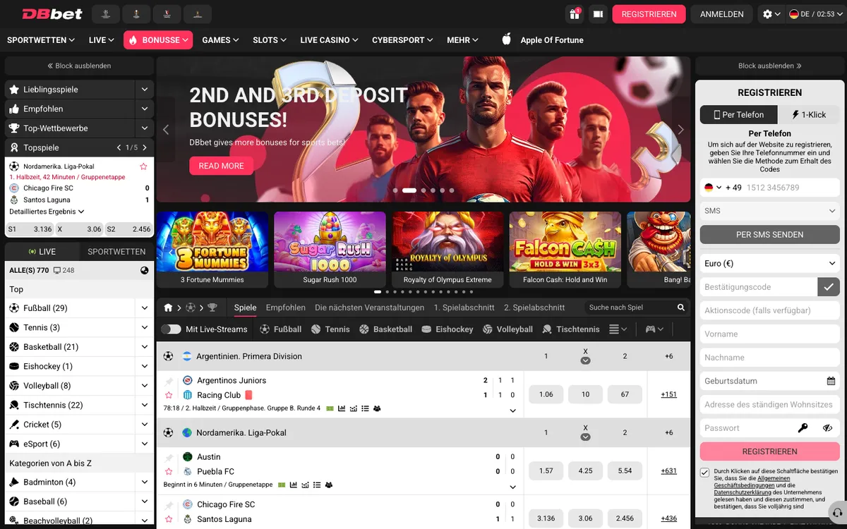 DBbet Casino — Home page, captured from Germany