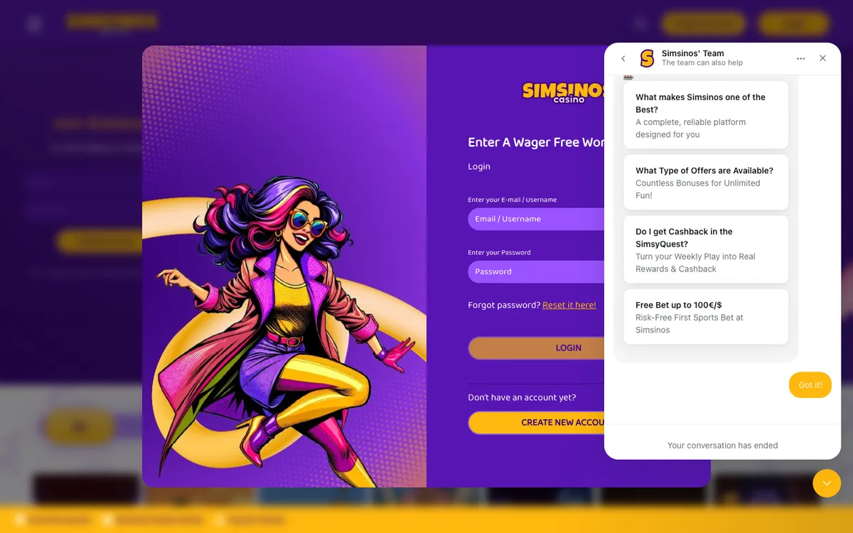 Simsinos Casino — Sign-up, captured from Australia