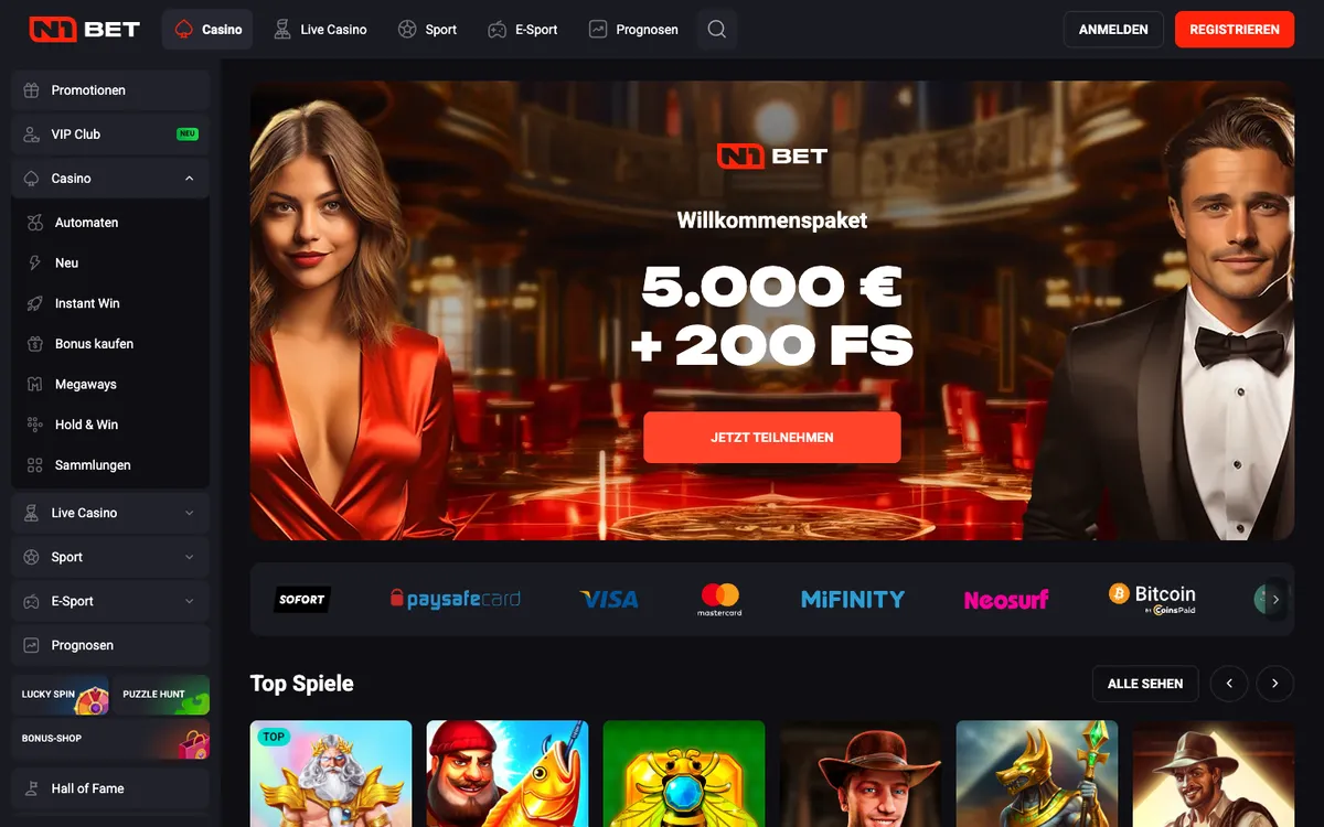 N1Bet Casino — Home page, captured from Germany