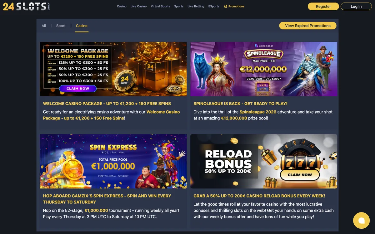 24Slots Casino — Promotions, captured from Brazil