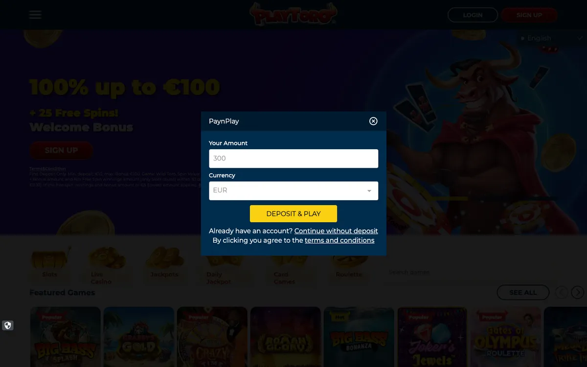 PlayToro Casino — Sign-up, captured from Finland