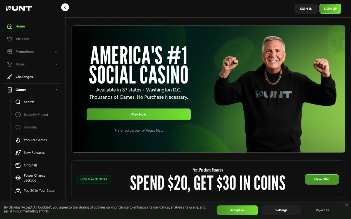 Punt.com Casino — Home page, captured from United States
