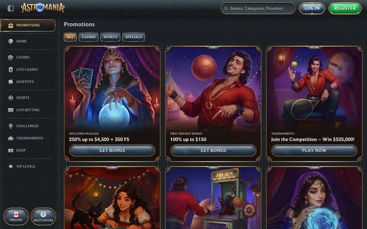 AstroMania Casino — Promotions, captured from Canada