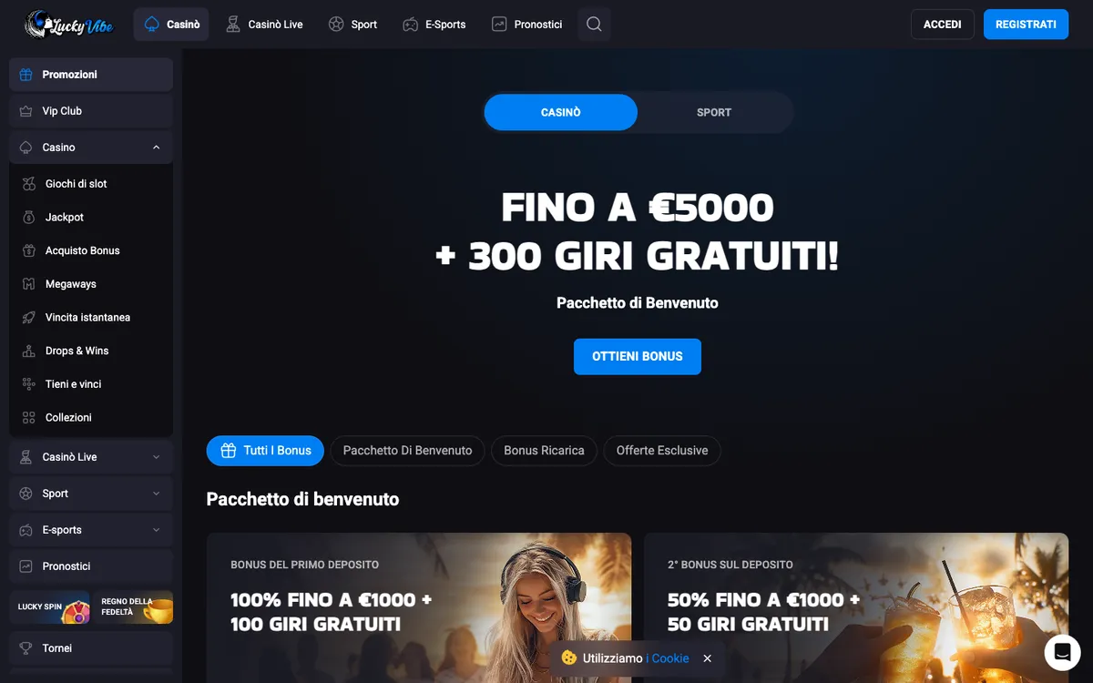 Lucky Vibe Casino — Promotions, captured from Italy