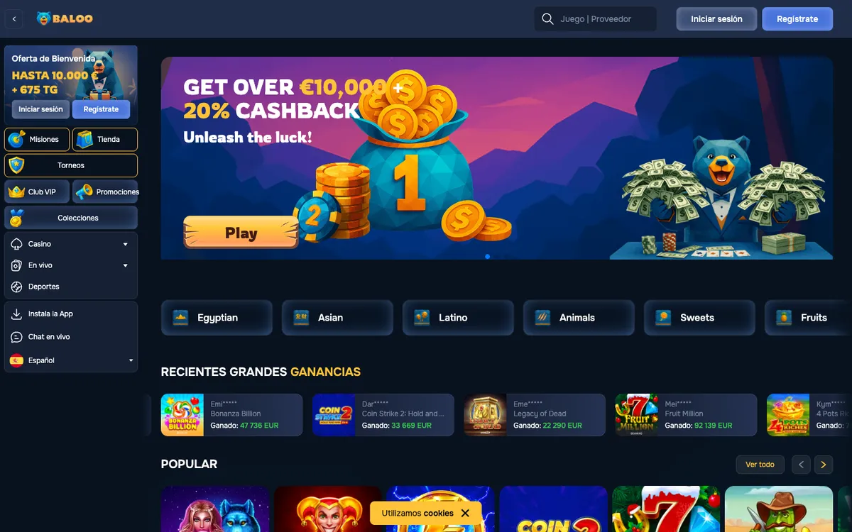 Baloo.bet Casino — Home page, captured from Spain