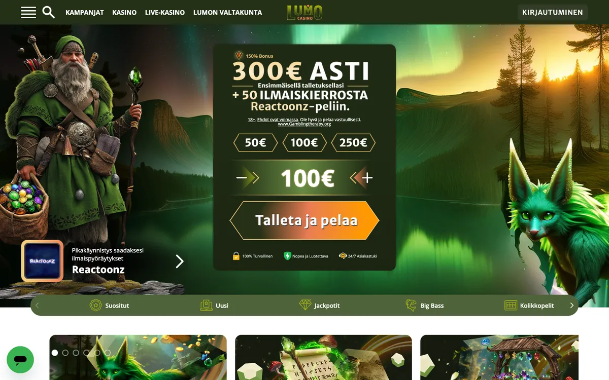 Lumo Casino — Home page, captured from Finland