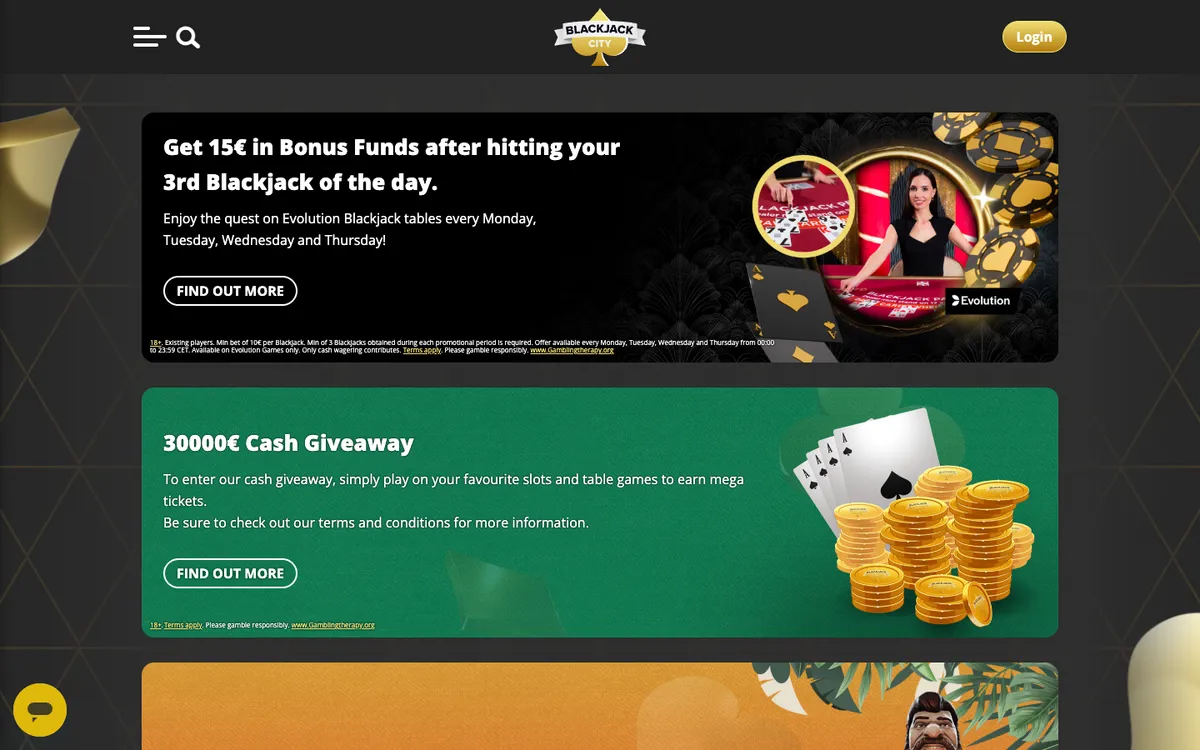 Blackjack City Casino — Promotions, captured from Finland