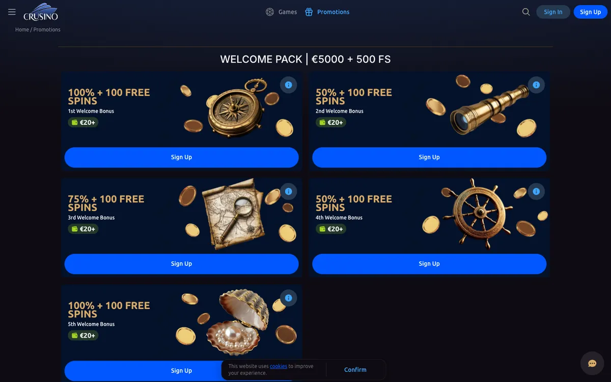 Crusino Casino — Promotions, captured from Norway
